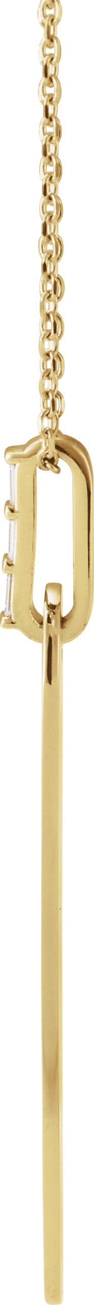14K Gold Straight Baguette Natural Diamond Engravable Accented Bar Necklace - Yellow Gold - view 2