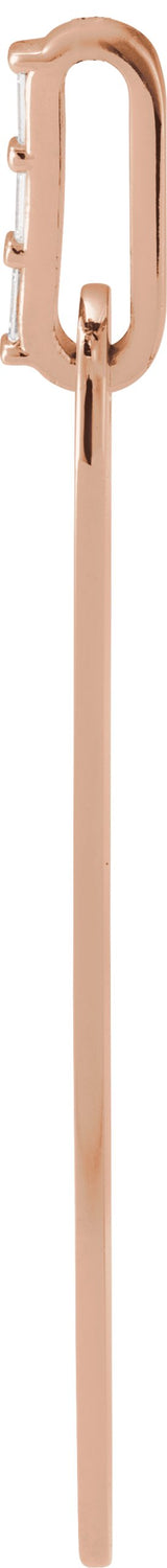 14K Gold Straight Baguette Natural Diamond Engravable Accented Bar Necklace - Rose Gold - view 2