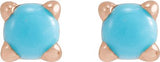 14K Gold Natural Turquoise Round Rose-Cut 4-Prong Claw Stud Earrings - Rose Gold - view 2
