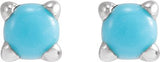 14K Gold Natural Turquoise Round Rose-Cut 4-Prong Claw Stud Earrings - White Gold - view 2