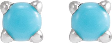 14K Gold Natural Turquoise Round Rose-Cut 4-Prong Claw Stud Earrings - White Gold - view 2