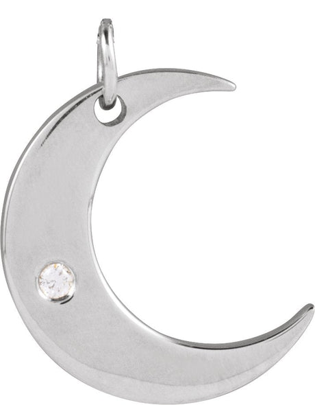 Platinum Round Natural Diamond Crescent Moon Necklace or Pendant – 0.01 CTW