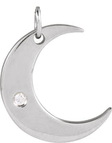 14K Gold Round Natural Diamond Crescent Moon Necklace or Pendant – 0.01 CTW - White Gold
