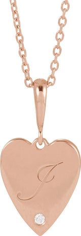 14K Gold Round Natural Diamond Engravable Accented Heart Necklace or Pendant - Rose Gold - view 3