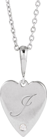 14K Gold Round Natural Diamond Engravable Accented Heart Necklace or Pendant - White Gold - view 3