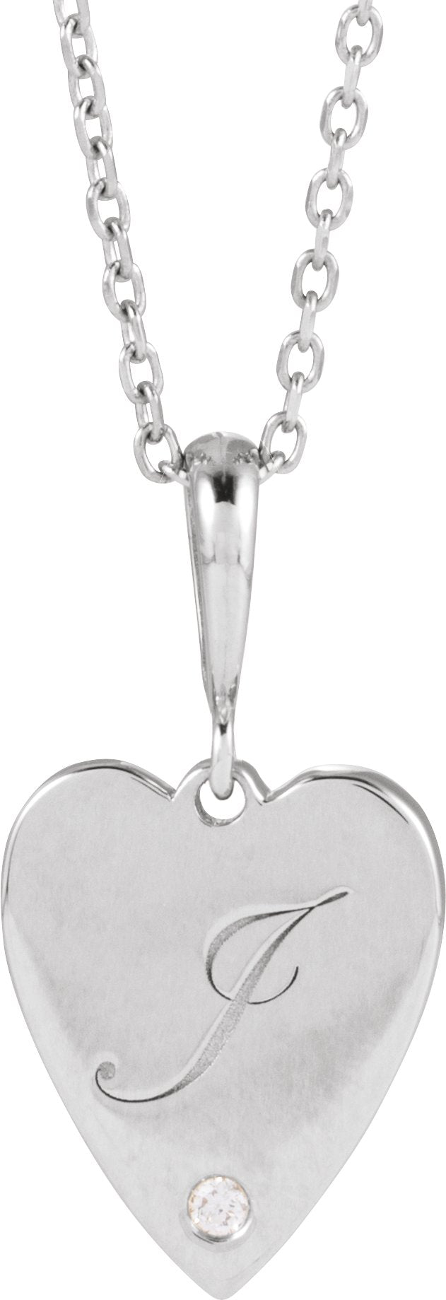 14K Gold Round Natural Diamond Engravable Accented Heart Necklace or Pendant - White Gold - view 3