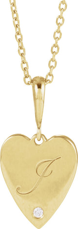 14K Gold Round Natural Diamond Engravable Accented Heart Necklace or Pendant - Yellow Gold - view 3