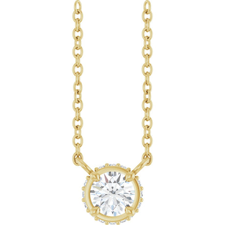 14K Gold Round Natural Diamond Halo-Style Necklace – 1/4 CTW - Yellow Gold
