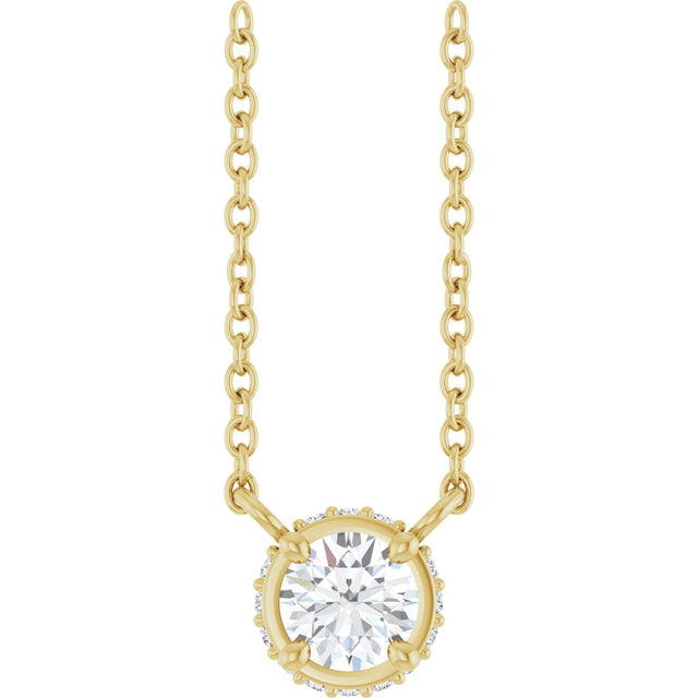 14K Gold Round Natural Diamond Halo-Style Necklace – 1/4 CTW - Yellow Gold