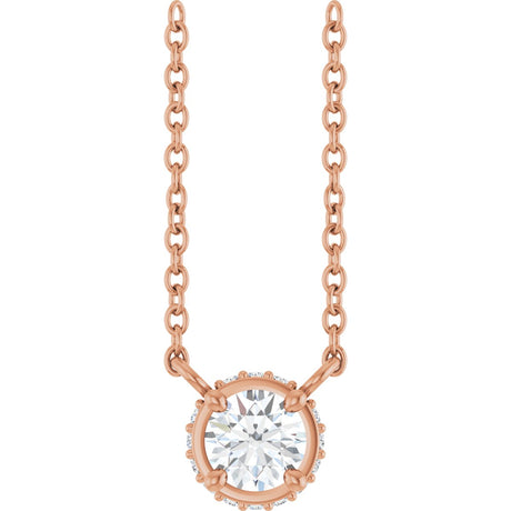 14K Gold Round Natural Diamond Halo-Style Necklace – 1/4 CTW - Rose Gold