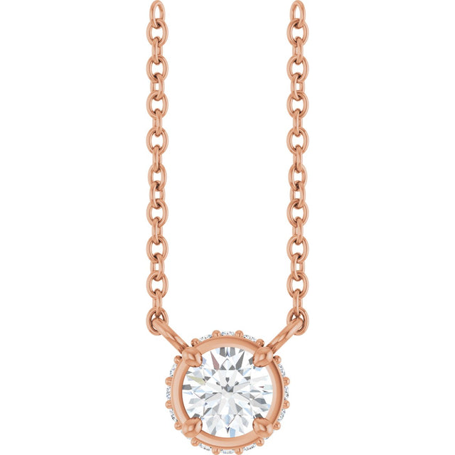 14K Gold Round Natural Diamond Halo-Style Necklace – 1/4 CTW - Rose Gold