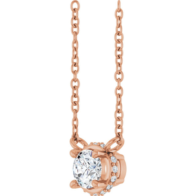 14K Gold Round Natural Diamond Halo-Style Necklace – 1/4 CTW - Rose Gold - view 2