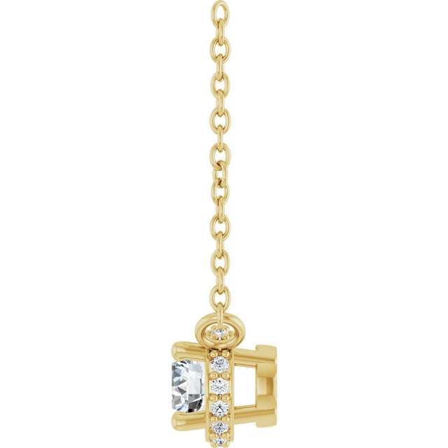 14K Gold Round Natural Diamond Halo-Style Necklace – 1/4 CTW - Yellow Gold - view 3