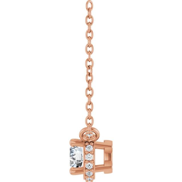 14K Gold Round Natural Diamond Halo-Style Necklace – 1/4 CTW - Rose Gold - view 3