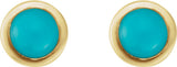 14K Gold Natural Turquoise Round Rose-Cut Bezel-Set Earrings - Yellow Gold - view 2