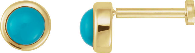14K Gold Natural Turquoise Round Rose-Cut Bezel-Set Earrings - Yellow Gold