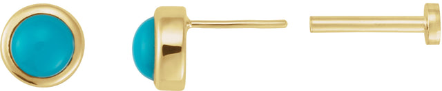 14K Gold Natural Turquoise Round Rose-Cut Bezel-Set Earrings - Yellow Gold - view 3