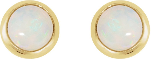 14K Gold Natural White Opal Round Rose-Cut Bezel-Set Earrings - view 2