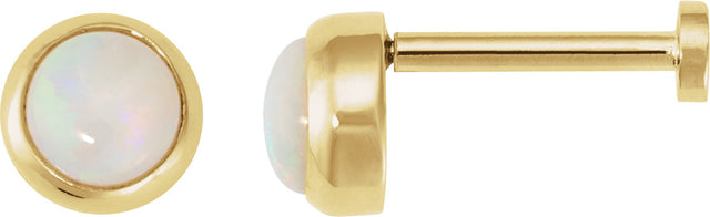 14K Gold Natural White Opal Round Rose-Cut Bezel-Set Earrings