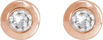 14K Gold Natural Diamond Round Bezel-Set Earrings - Rose Gold - view 2