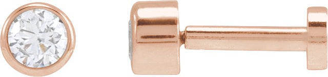 14K Gold Natural Diamond Round Bezel-Set Earrings - Rose Gold