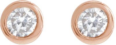 14K Gold Natural Diamond Round Bezel-Set Earrings - Rose Gold - view 2