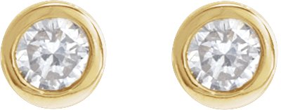 14K Gold Natural Diamond Round Bezel-Set Earrings - Yellow Gold - view 2