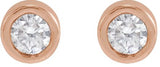 14K Gold Natural Diamond Round Bezel-Set Earrings - Rose Gold - view 2
