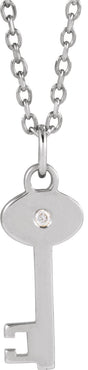 Platinum Round Natural Diamond Accented Key Necklace or Pendant