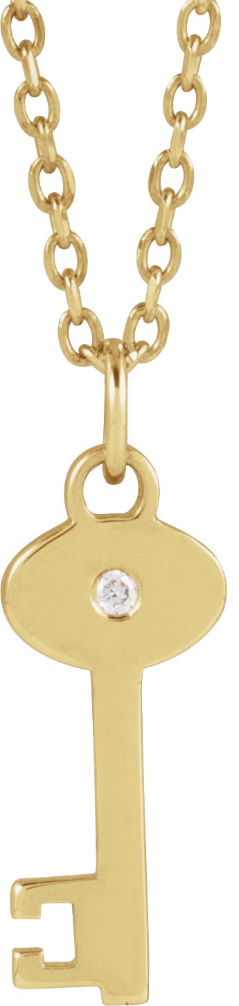 14K Gold Round Natural Diamond Accented Key Necklace or Pendant - Yellow Gold