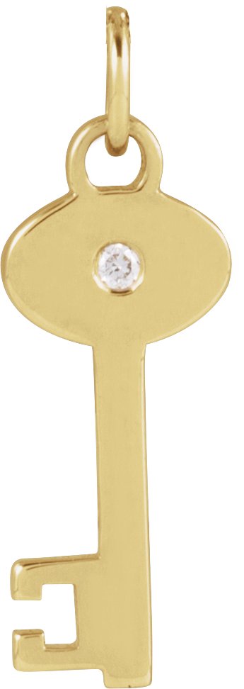 14K Gold Round Natural Diamond Accented Key Necklace or Pendant - Yellow Gold