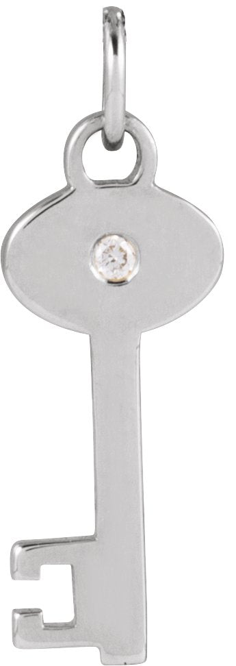 Platinum Round Natural Diamond Accented Key Necklace or Pendant