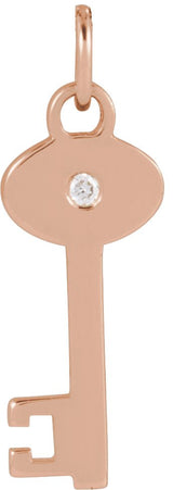 14K Gold Round Natural Diamond Accented Key Necklace or Pendant - Rose Gold