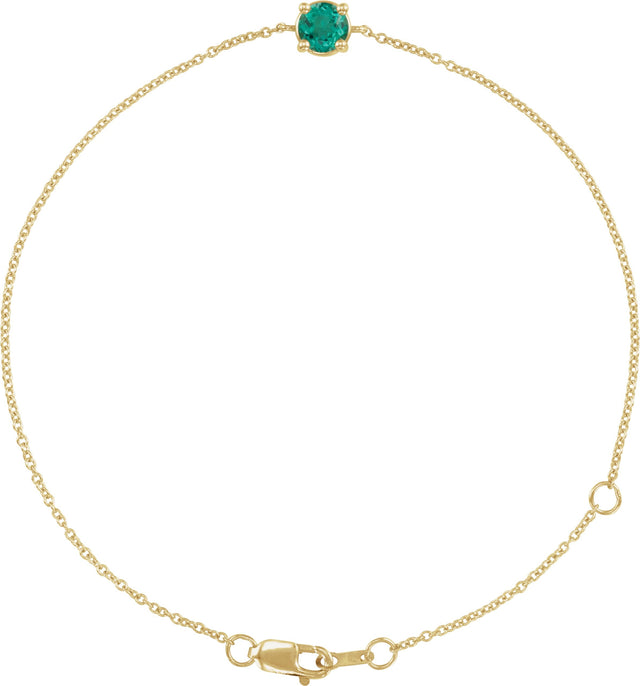 14K Gold Round Lab-Grown Emerald Solitaire Link Bracelet - Yellow Gold