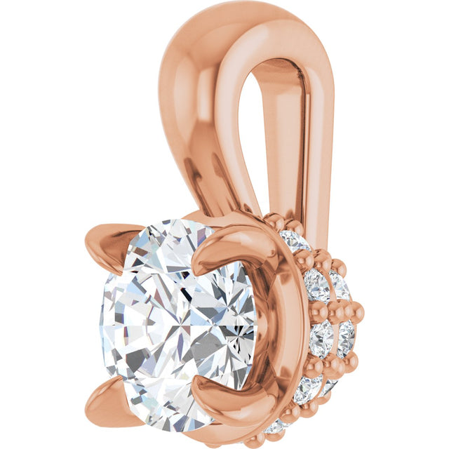 14K Gold Round Natural Diamond Hidden Halo Pendant - Rose Gold - view 2