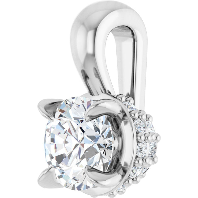 14K Gold Round Natural Diamond Hidden Halo Pendant - White Gold - view 2
