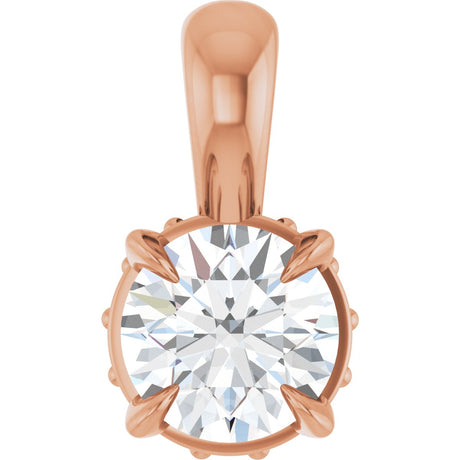 14K Gold Round Natural Diamond Hidden Halo Pendant - Rose Gold