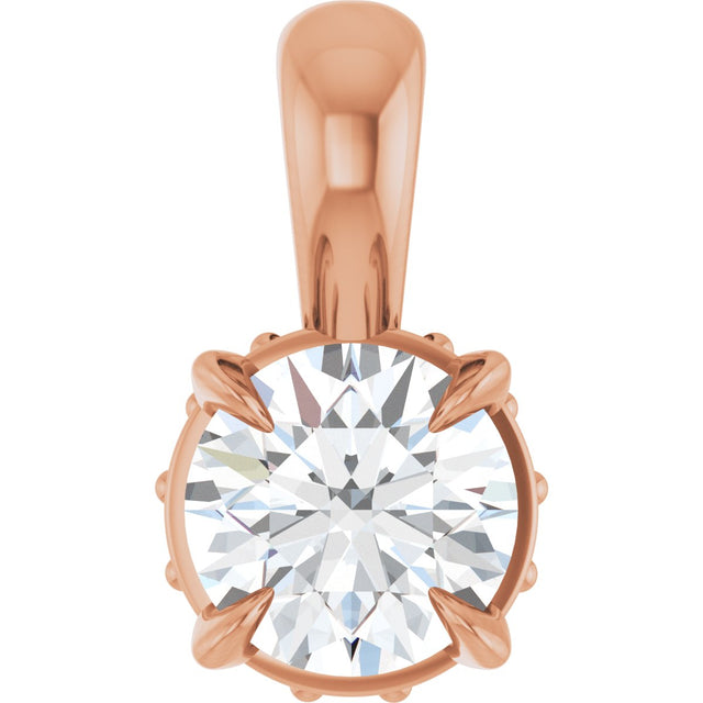 14K Gold Round Natural Diamond Hidden Halo Pendant - Rose Gold