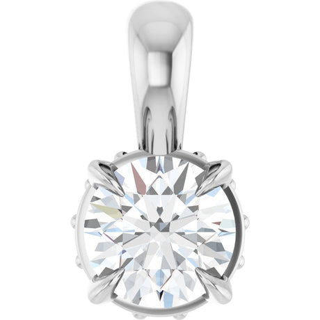 14K Gold Round Natural Diamond Hidden Halo Pendant - White Gold
