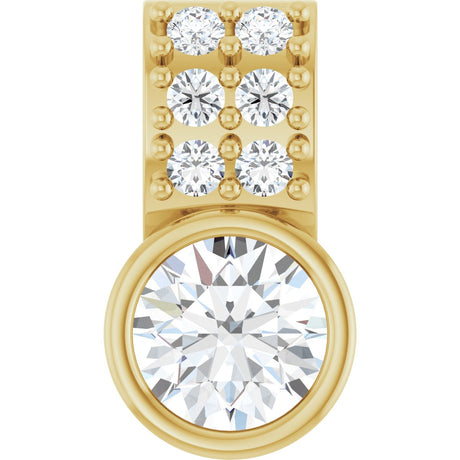 14K Gold Round Lab-Grown Diamond Accented Bezel-Set Pendant - Yellow Gold