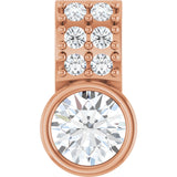 14K Gold Round Natural White Sapphire Accented Bezel-Set Pendant - Rose Gold