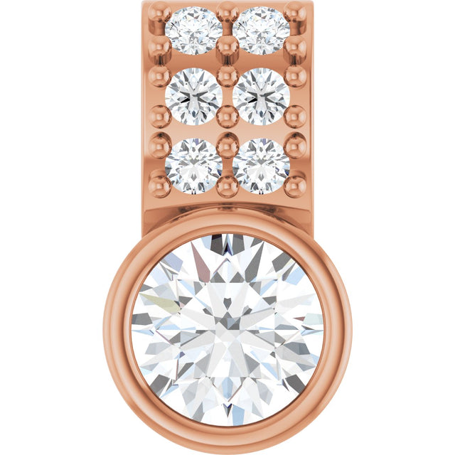 14K Gold Round Natural White Sapphire Accented Bezel-Set Pendant - Rose Gold