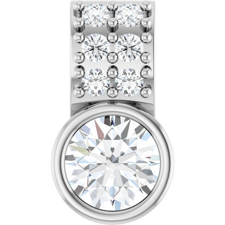 14K Gold Round Lab-Grown Diamond Accented Bezel-Set Pendant - White Gold