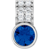 14K Gold Round Natural Blue Sapphire Accented Bezel-Set Pendant - White Gold