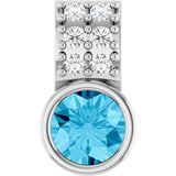 14K Gold Round Natural Aquamarine Accented Bezel-Set Pendant - White Gold