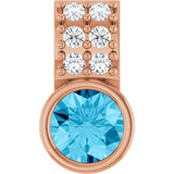 14K Gold Round Natural Aquamarine Accented Bezel-Set Pendant - Rose Gold