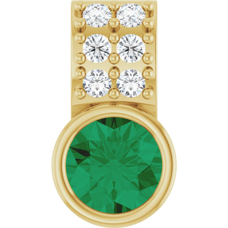 14K Gold Round Lab-Grown Emerald Accented Bezel-Set Pendant - Yellow Gold