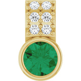 14K Gold Round Natural Emerald Accented Bezel-Set Pendant - Yellow Gold