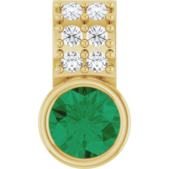 14K Gold Round Natural Emerald Accented Bezel-Set Pendant - Yellow Gold