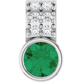Platinum Round Lab-Grown Emerald Accented Bezel-Set Pendant